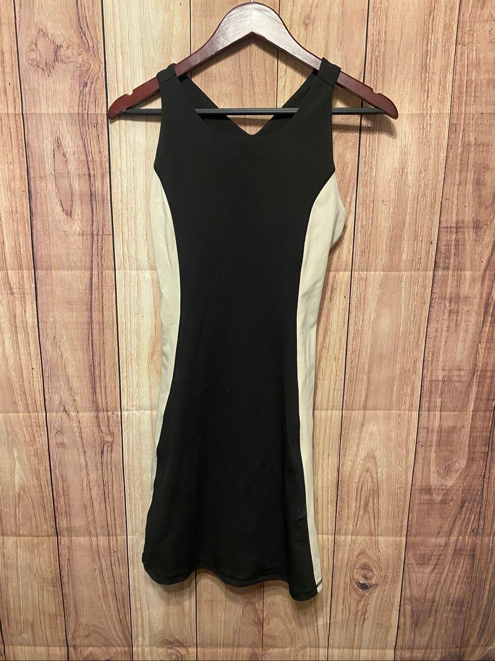 Zelos Small Sleeveless Color Block Tennis Dress tan black active wear athletic